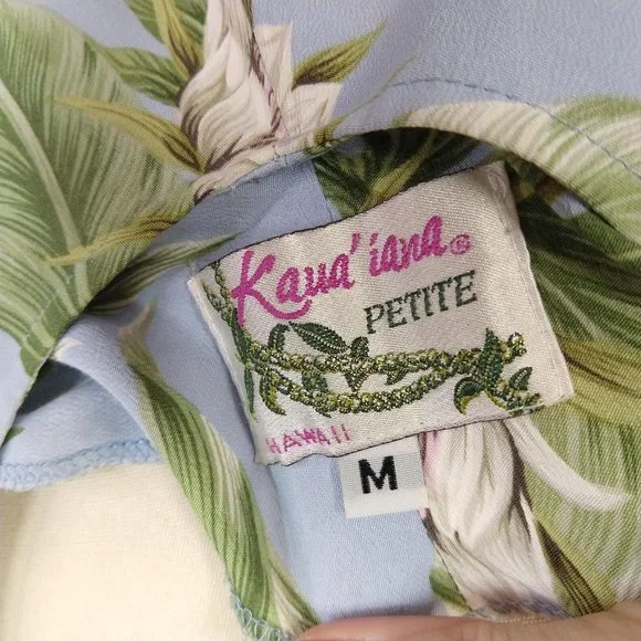 Vintage Kaua'iana Hawaiian Midi Dress Size M Petite Blue Floral Tropical *FLAWS - Picture 12 of 14